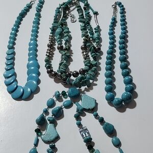 4 Turquoise Looking Beaded Necklaces